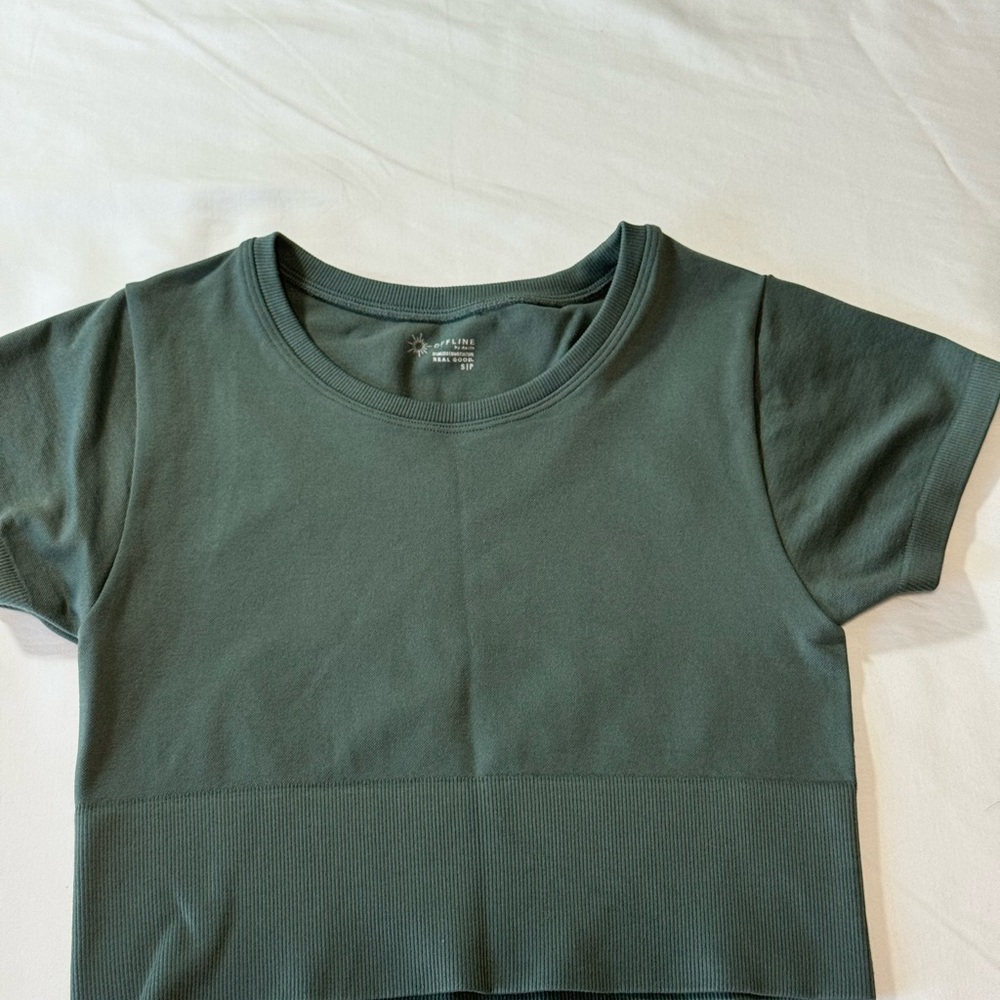 OFFLINE by‎ Aerie Real Good Seamless Short Sleeve Crop Top Sage Green Small
